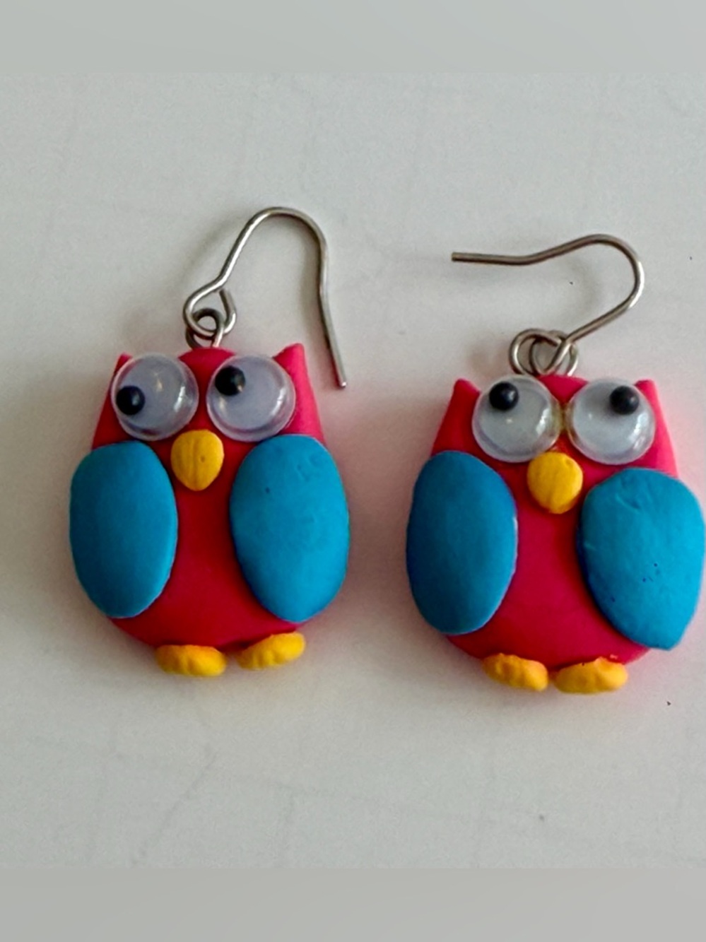 Pink and Turquoise Googly Eye Owl Fish Hook Earrings